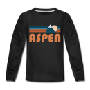 Aspen, Colorado Youth Long Sleeve Shirt - Retro Mountain Youth Long Sleeve Aspen Tee - black