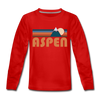 Aspen, Colorado Youth Long Sleeve Shirt - Retro Mountain Youth Long Sleeve Aspen Tee - red