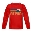 Aspen, Colorado Youth Long Sleeve Shirt - Retro Mountain Youth Long Sleeve Aspen Tee - red