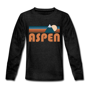 Aspen, Colorado Youth Long Sleeve Shirt - Retro Mountain Youth Long Sleeve Aspen Tee - charcoal gray