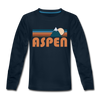 Aspen, Colorado Youth Long Sleeve Shirt - Retro Mountain Youth Long Sleeve Aspen Tee - deep navy