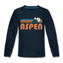 Aspen, Colorado Youth Long Sleeve Shirt - Retro Mountain Youth Long Sleeve Aspen Tee - deep navy