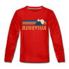 Asheville, North Carolina Youth Long Sleeve Shirt - Retro Mountain Youth Long Sleeve Asheville Tee - red