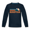 Asheville, North Carolina Youth Long Sleeve Shirt - Retro Mountain Youth Long Sleeve Asheville Tee - deep navy