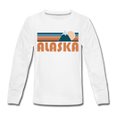 Alaska Youth Long Sleeve Shirt - Retro Mountain Youth Long Sleeve Alaska Tee - white