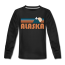 Alaska Youth Long Sleeve Shirt - Retro Mountain Youth Long Sleeve Alaska Tee - black