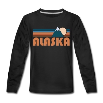 Alaska Youth Long Sleeve Shirt - Retro Mountain Youth Long Sleeve Alaska Tee - black
