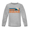 Alaska Youth Long Sleeve Shirt - Retro Mountain Youth Long Sleeve Alaska Tee - heather gray