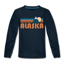 Alaska Youth Long Sleeve Shirt - Retro Mountain Youth Long Sleeve Alaska Tee - deep navy