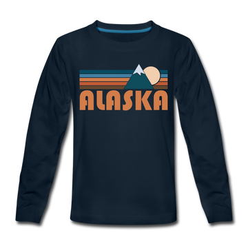 Alaska Youth Long Sleeve Shirt - Retro Mountain Youth Long Sleeve Alaska Tee - deep navy