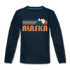 Alaska Youth Long Sleeve Shirt - Retro Mountain Youth Long Sleeve Alaska Tee - deep navy