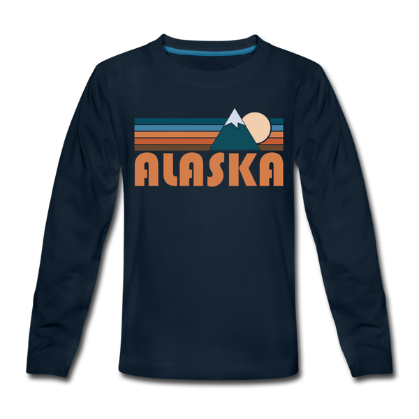 Alaska Youth Long Sleeve Shirt - Retro Mountain Youth Long Sleeve Alaska Tee - deep navy