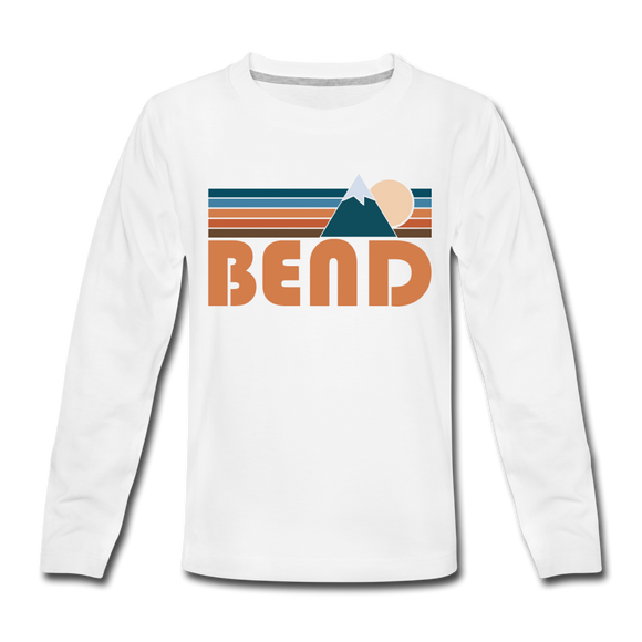 Bend, Oregon Youth Long Sleeve Shirt - Retro Mountain Youth Long Sleeve Bend Tee - white