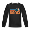 Bend, Oregon Youth Long Sleeve Shirt - Retro Mountain Youth Long Sleeve Bend Tee - black