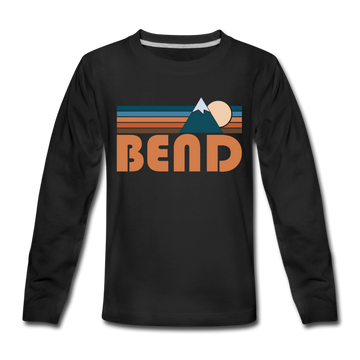 Bend, Oregon Youth Long Sleeve Shirt - Retro Mountain Youth Long Sleeve Bend Tee - black