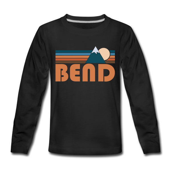 Bend, Oregon Youth Long Sleeve Shirt - Retro Mountain Youth Long Sleeve Bend Tee - black