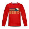 Bend, Oregon Youth Long Sleeve Shirt - Retro Mountain Youth Long Sleeve Bend Tee - red
