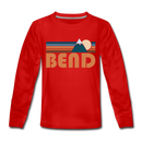 Bend, Oregon Youth Long Sleeve Shirt - Retro Mountain Youth Long Sleeve Bend Tee - red