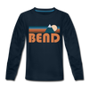 Bend, Oregon Youth Long Sleeve Shirt - Retro Mountain Youth Long Sleeve Bend Tee - deep navy