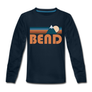 Bend, Oregon Youth Long Sleeve Shirt - Retro Mountain Youth Long Sleeve Bend Tee - deep navy