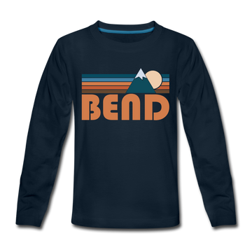 Bend, Oregon Youth Long Sleeve Shirt - Retro Mountain Youth Long Sleeve Bend Tee - deep navy