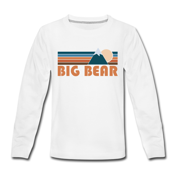 Big Bear, California Youth Long Sleeve Shirt - Retro Mountain Youth Long Sleeve Big Bear Tee - white