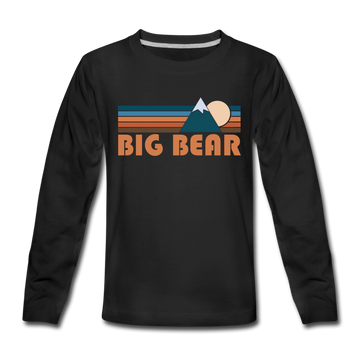 Big Bear, California Youth Long Sleeve Shirt - Retro Mountain Youth Long Sleeve Big Bear Tee - black
