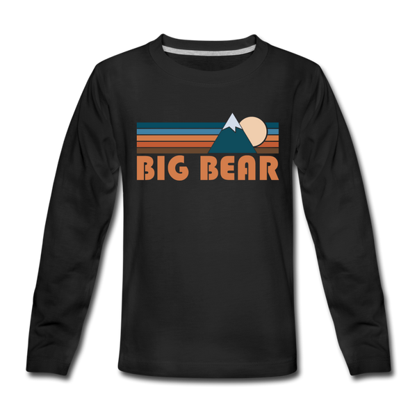 Big Bear, California Youth Long Sleeve Shirt - Retro Mountain Youth Long Sleeve Big Bear Tee - black