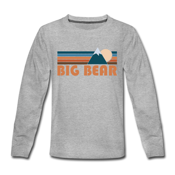 Big Bear, California Youth Long Sleeve Shirt - Retro Mountain Youth Long Sleeve Big Bear Tee - heather gray