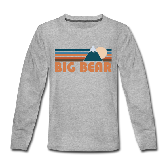 Big Bear, California Youth Long Sleeve Shirt - Retro Mountain Youth Long Sleeve Big Bear Tee - heather gray
