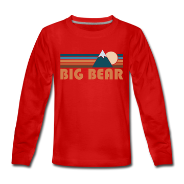 Big Bear, California Youth Long Sleeve Shirt - Retro Mountain Youth Long Sleeve Big Bear Tee - red