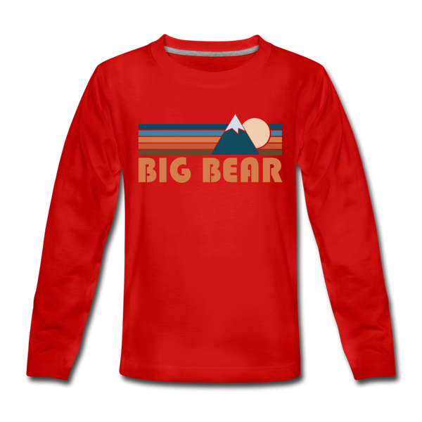 Big Bear, California Youth Long Sleeve Shirt - Retro Mountain Youth Long Sleeve Big Bear Tee - red