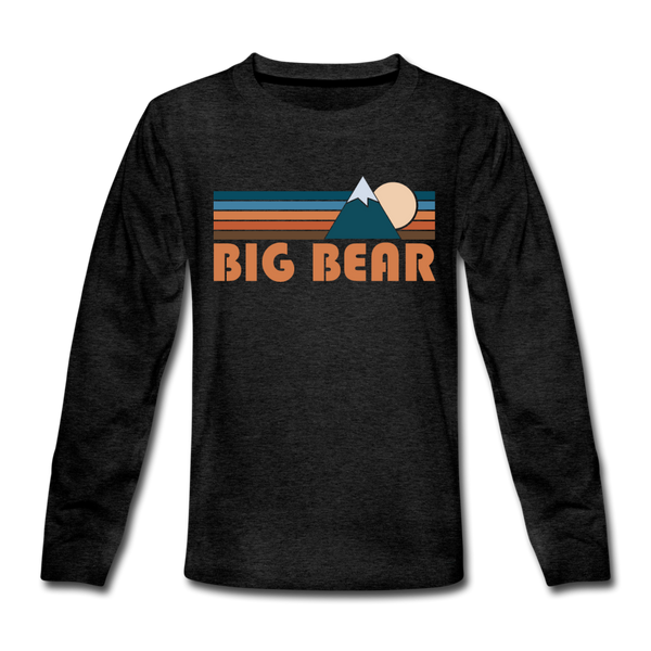 Big Bear, California Youth Long Sleeve Shirt - Retro Mountain Youth Long Sleeve Big Bear Tee - charcoal gray