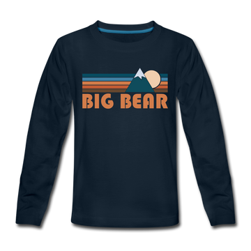 Big Bear, California Youth Long Sleeve Shirt - Retro Mountain Youth Long Sleeve Big Bear Tee - deep navy