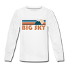 Big Sky, Montana Youth Long Sleeve Shirt - Retro Mountain Youth Long Sleeve Big Sky Tee - white
