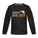 Big Sky, Montana Youth Long Sleeve Shirt - Retro Mountain Youth Long Sleeve Big Sky Tee - black