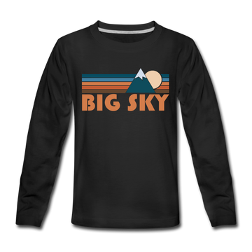 Big Sky, Montana Youth Long Sleeve Shirt - Retro Mountain Youth Long Sleeve Big Sky Tee - black