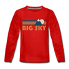 Big Sky, Montana Youth Long Sleeve Shirt - Retro Mountain Youth Long Sleeve Big Sky Tee - red