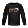 Big Sky, Montana Youth Long Sleeve Shirt - Retro Mountain Youth Long Sleeve Big Sky Tee - charcoal gray