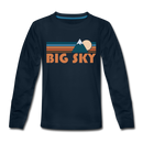Big Sky, Montana Youth Long Sleeve Shirt - Retro Mountain Youth Long Sleeve Big Sky Tee - deep navy