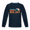 Big Sky, Montana Youth Long Sleeve Shirt - Retro Mountain Youth Long Sleeve Big Sky Tee - deep navy