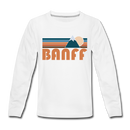 Banff, Canada Youth Long Sleeve Shirt - Retro Mountain Youth Long Sleeve Banff Tee - white