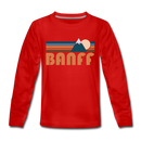 Banff, Canada Youth Long Sleeve Shirt - Retro Mountain Youth Long Sleeve Banff Tee - red