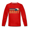 Banff, Canada Youth Long Sleeve Shirt - Retro Mountain Youth Long Sleeve Banff Tee - red