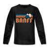 Banff, Canada Youth Long Sleeve Shirt - Retro Mountain Youth Long Sleeve Banff Tee - charcoal gray