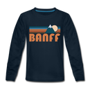 Banff, Canada Youth Long Sleeve Shirt - Retro Mountain Youth Long Sleeve Banff Tee - deep navy