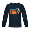 Banff, Canada Youth Long Sleeve Shirt - Retro Mountain Youth Long Sleeve Banff Tee - deep navy