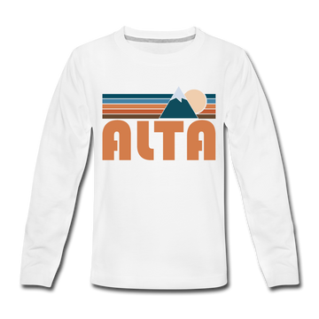 Alta, Utah Youth Long Sleeve Shirt - Retro Mountain Youth Long Sleeve Alta Tee - white