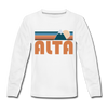 Alta, Utah Youth Long Sleeve Shirt - Retro Mountain Youth Long Sleeve Alta Tee - white
