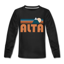 Alta, Utah Youth Long Sleeve Shirt - Retro Mountain Youth Long Sleeve Alta Tee - black